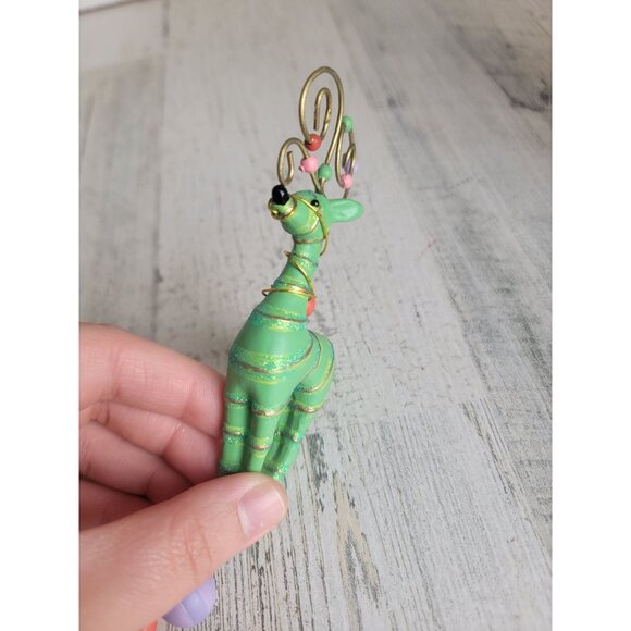 Green glitter reindeer Bell ornament Xmas - Picture 4 of 5